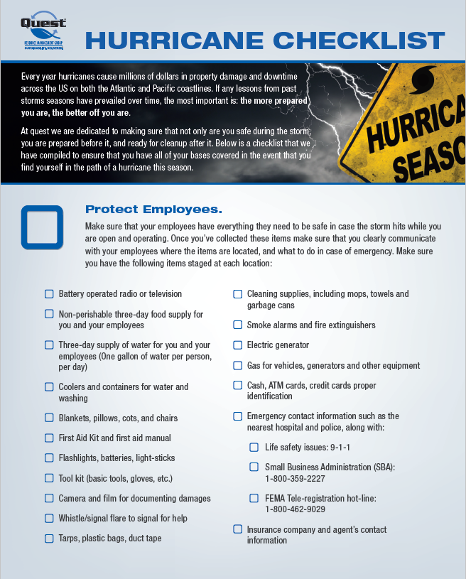 Printable Hurricane Preparedness Checklist
